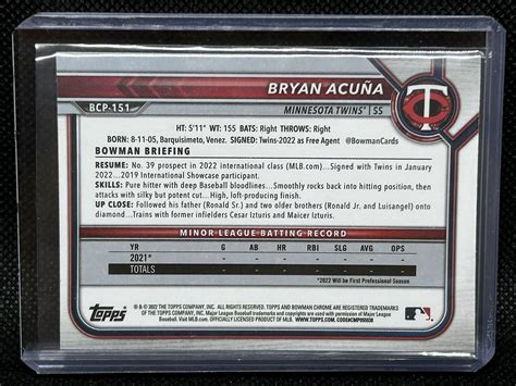 2022 Bowman Chrome Mega BCP 151 Bryan Acuna 1st Mojo Refractor