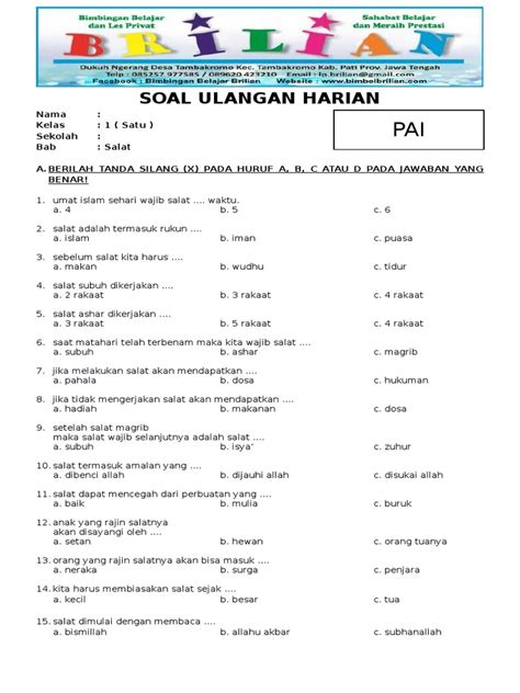 Soal Pai Kelas 1 Sd Bab Solat Dan Kunci Jawaban Pdf