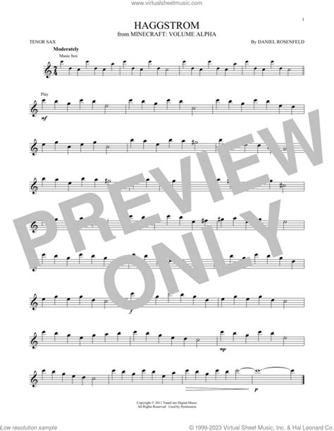 Haggstrom From Minecraft Sheet Music For Tenor Saxophone Solo