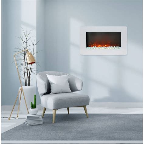 Callisto In Wall Mount Electric Fireplace In White With Crystal