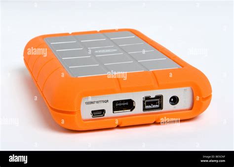 Lacie Rugged 1TB external hard drive showing FireWire 400, FireWire 800 and USB 2.0 ports Stock ...