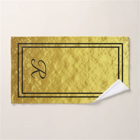 Modern Elegant Gold Black Monogram Script Bath Towel Set Zazzle