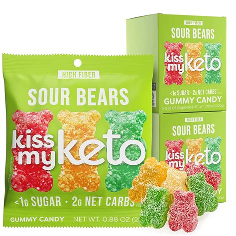 Kiss My Keto Gummies Candy Low Carb Candy Sour Bears Keto Snack Pack Healthy Candy Gummys