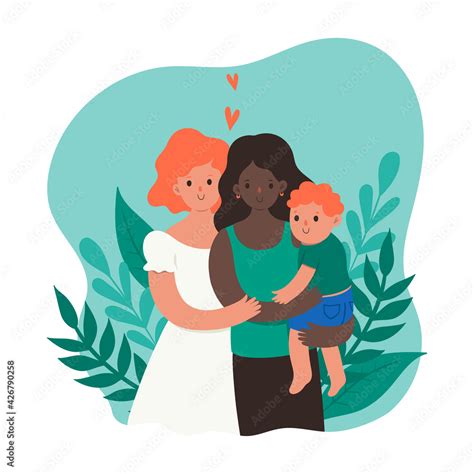 Female Gay Couple With Baby Isolate On White Background Vector