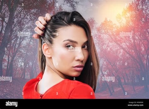 Dreamy Brunette Woman Being Deep In Thoughts Stock Photo Alamy