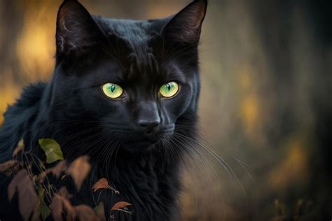 Premium Photo | A ferocious black cat with emerald eyes and a hazy backdrop