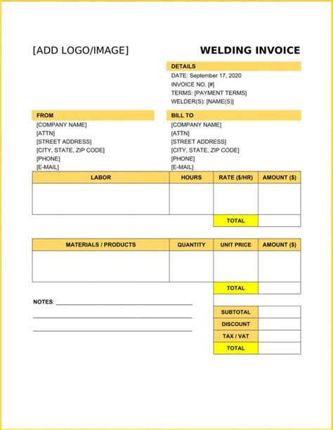 Free Welding Invoice Template Example Welding Estimate Template Excel Idtcenter