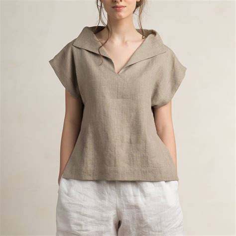 Linen Blouse Women Linen Women S Clothing Short Sleeve Etsy Linen