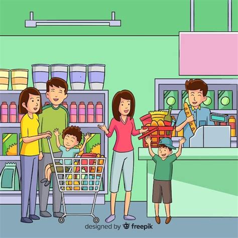 Free Vector Hand Drawn People Shopping In The Supermarket Background