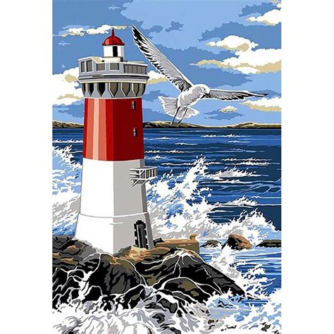 Kit Broderie Diamant Phare Et Vagues Collection D Art