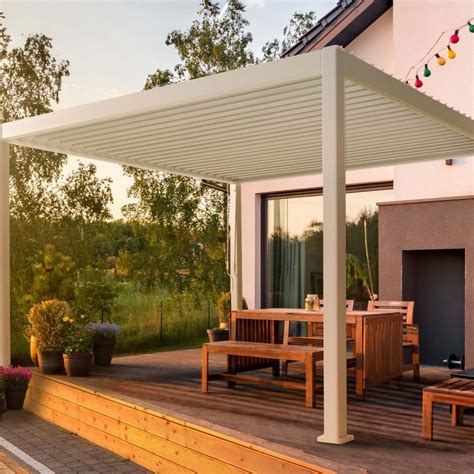 Pergola Autoportante En Alu Blanc Avec Lames Orientable 3x4m Ombrea