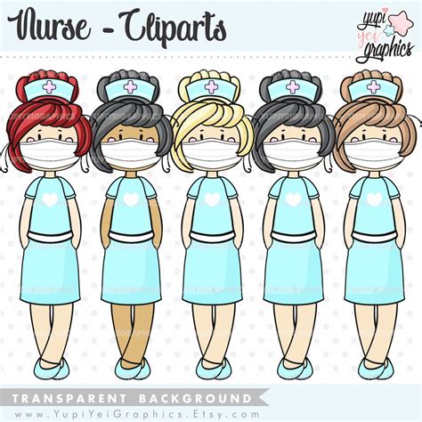 Enfermera Clipart Enfermera Clip Art Uso Comercial Gráficos Etsy España