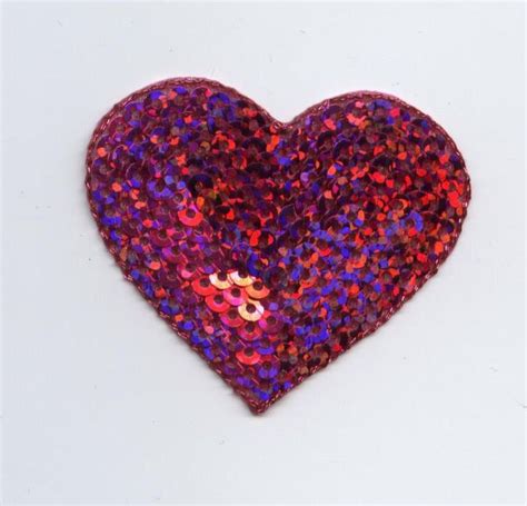 Hot Pink Sequin Heart Valentine Iron On Applique Etsy Iron On