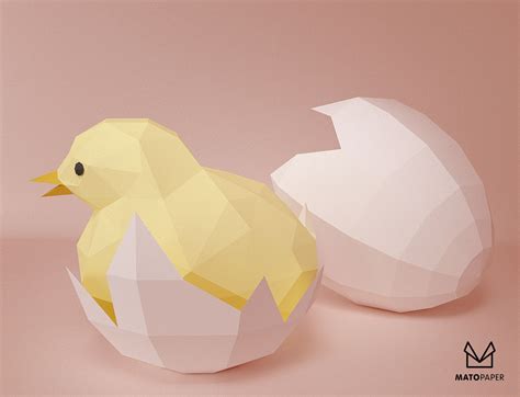 Low Poly Papercraft Chicken Ts For Kids Easter Egg Etsy