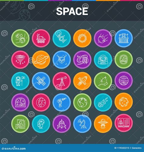 Space Exploration Colorful Icons Stock Vector Illustration Of Mars