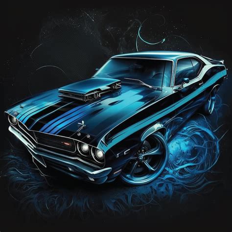 Una Pintura De Un Muscle Car Negro Y Azul Con La Palabra Mercurio En El