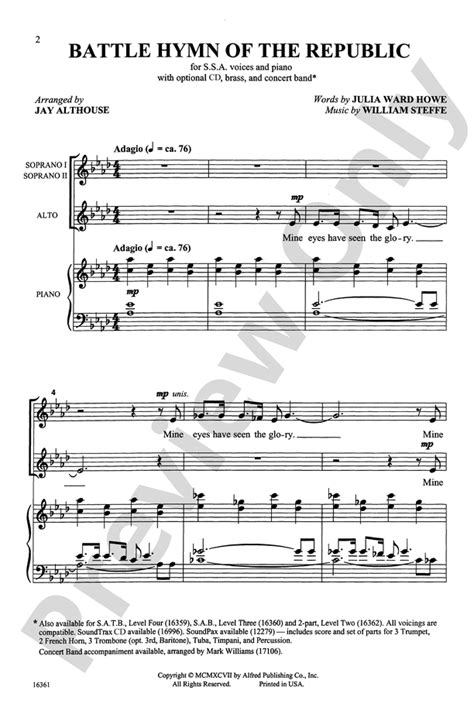 Battle Hymn Of The Republic Ssa Choral Octavo Digital Sheet Music