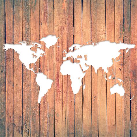 Wood Plank With White World Map Art Canvas TenStickers