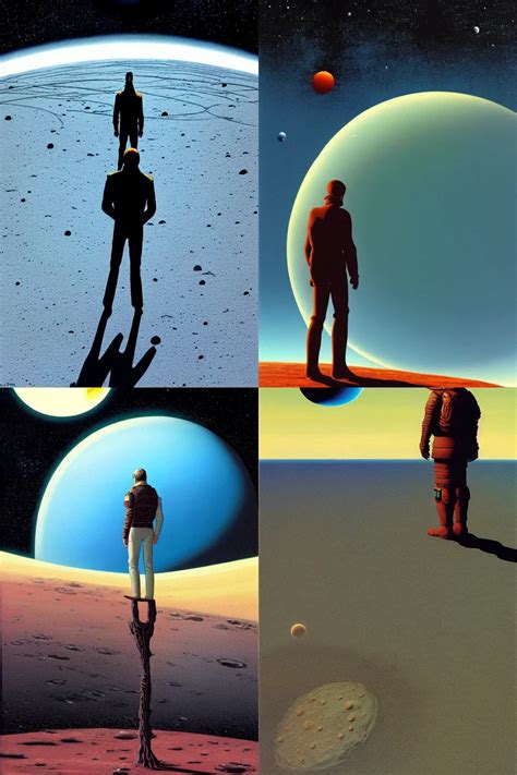 A Man Standing On The Surface Of A Barren Moon In Stable Diffusion