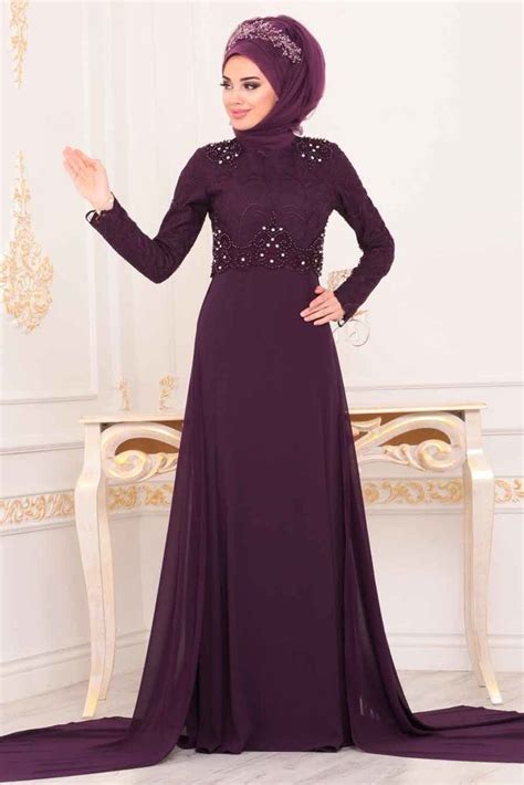 Purple Hijab Evening Dress 3873MOR Neva Style