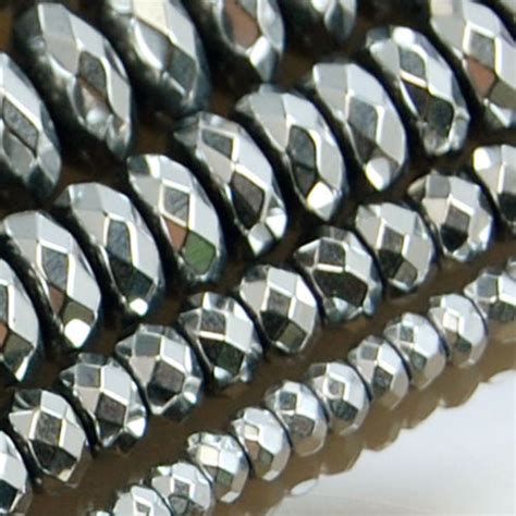 Faceted Hematite Rondelle Gemstone Round Loose Beads On A 15 5 Strand