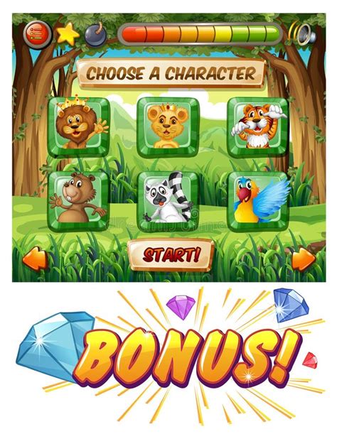 Computer Game Template with Wildlife Characters Stock Vector - Illustration of beaver, bonus ...