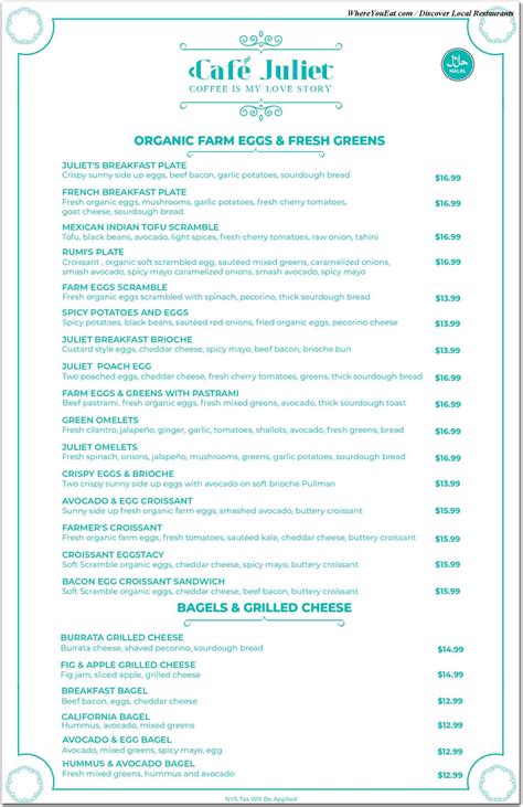 Cafe Juliet Restaurant In Staten Island Menus Photos