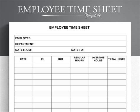 Employee Timesheet Editable Timesheet Printable Timesheet Time Card