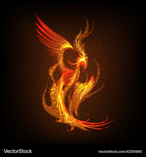 Phoenix rising from the ashes on black background Vector Image