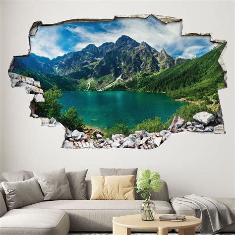 Stickers Trompe L Oeil Trou Dans Le Mur Lac De Montagne 3617681150480