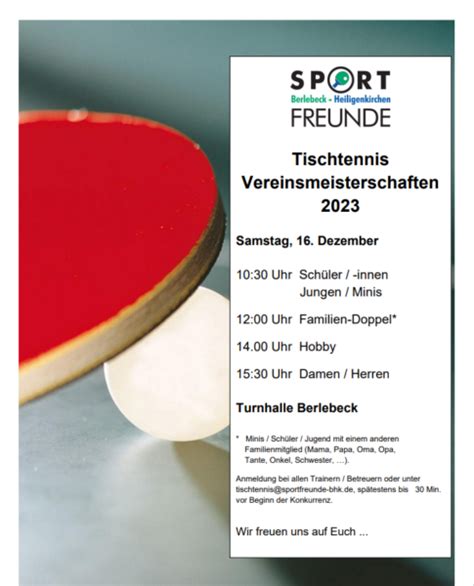 Vereinsmeisterschaften Tischtennis Der Sportfreunde Berlebeck