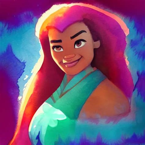 Watercolor Painting Of Moana Portrait High Quality Stable