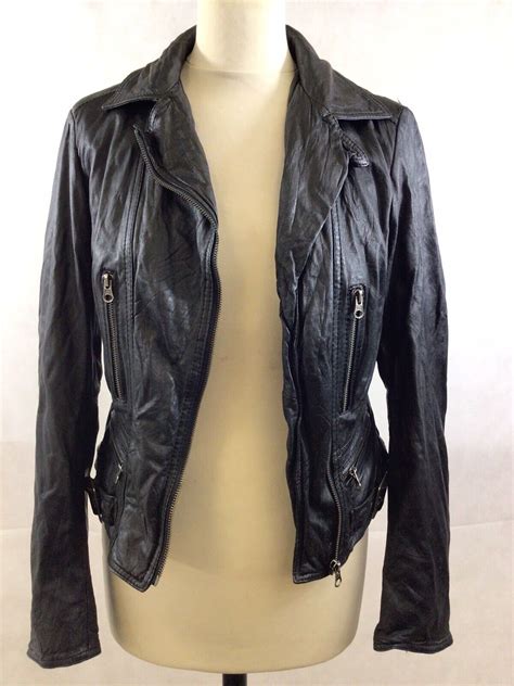 Barneys Original Real Leather Black Biker Jacket Size Gem