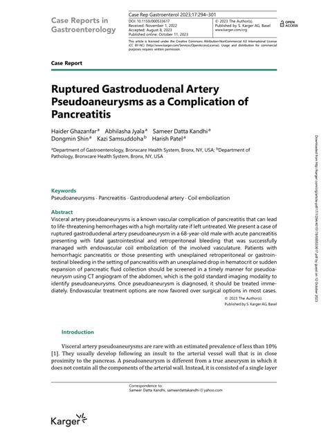 Pdf Ruptured Gastroduodenal Artery Pseudoaneurysms As A Complication