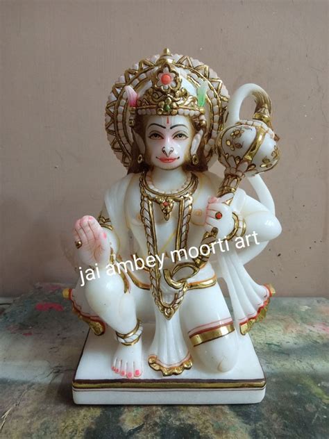 Golden Gold Plated Marble Hanuman Moorti For Worship Size Feet