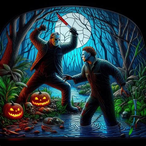 Michael Myers Vs Jason Voorhees (Glass) by steveo-hart on DeviantArt