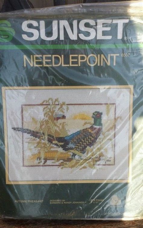 Vintage 1984 Sunset Autumn Pheasant Needlepoint Kit 6507 For Sale