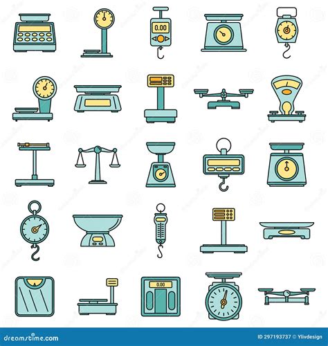 Digital Weigh Scales Icons Set Vector Color Stock Illustration