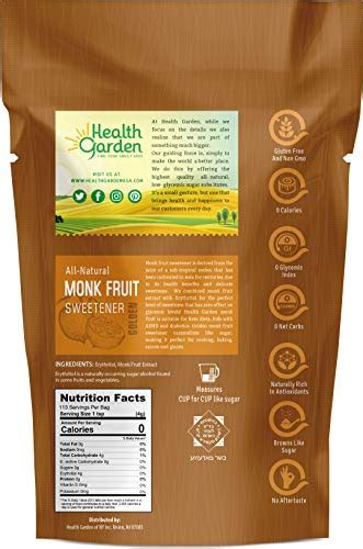 Health Garden Monk Fruit Sweetener Golden Non Gmo Gluten Free Sugar Substitute Kosher