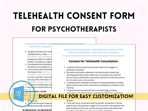 Telehealth Consent Form Consent For Therapists Counselors