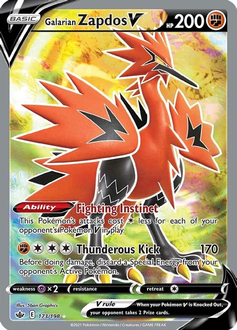 Galarian Zapdos V Full Art Swsh Chilling Reign Pokemon