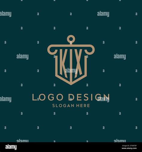 KX Monogram Initial Logo Design With Shield And Pillar Shape Design