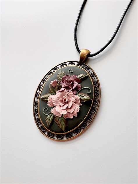 Vintage Inspired Dark Green Floral Pendant Necklace - Etsy