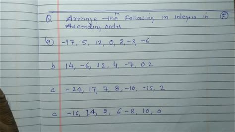 Write The Following Integers In Ascending Order Arrange The Following Numbers In Ascending