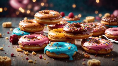 Flying Donuts Mix Of Multicolored Doughnuts With Sprinkles Premium AI