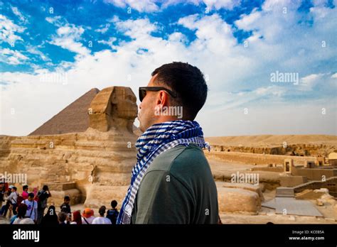 Looking At Sphinx In Giza Cairo Egypt Stock Photo Alamy