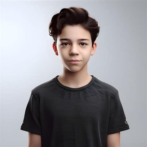 Retrato De Un Joven Guapo Con Una Camiseta Negra Sobre Un Fondo Gris