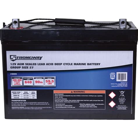 Strongway Deep Cycle Marine Battery — Group Size 27 12 Volt 90 Ah Sealed Lead Acid Northern