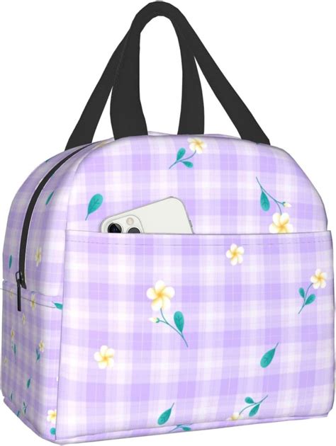 Plumeria Purple Lilac Violet Flower On Purple Plaid Lunch Bag