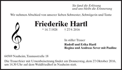 Traueranzeigen Von Friederike Hartl Vrm Trauer De